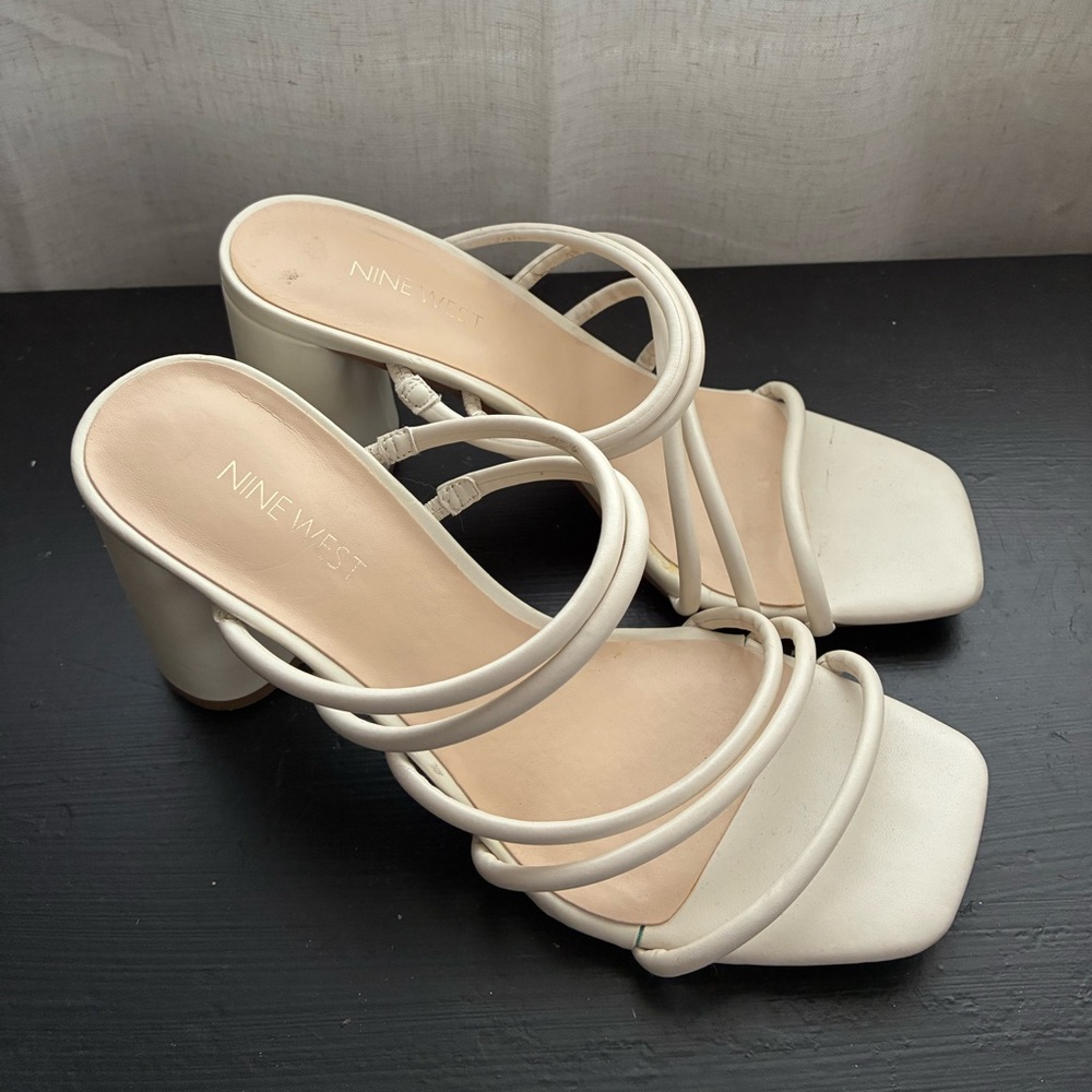 Nine West Cream Strappy Block Heels